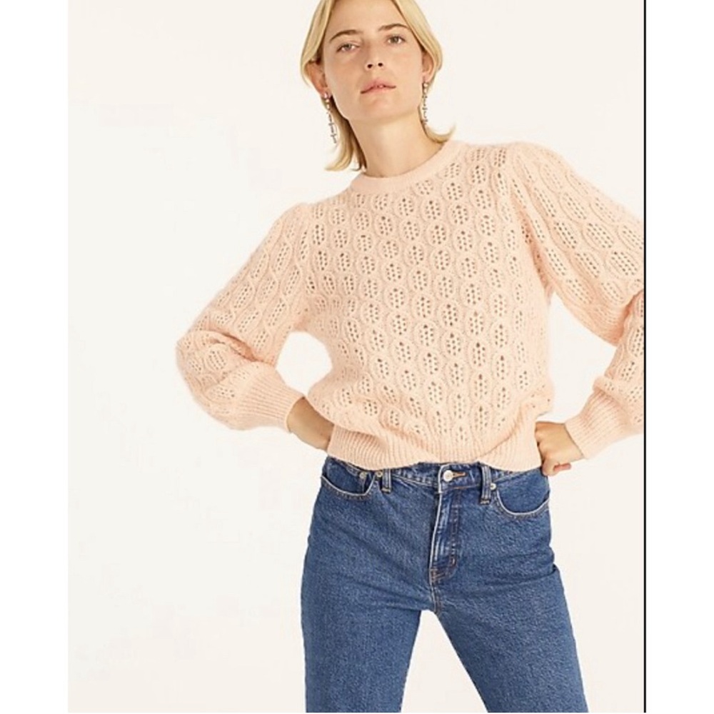 J. Crew Balloon-sleeve cable-knit sweater BD619 (2021) pink pointelle Small